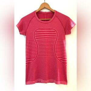 lululemon athletica Pink Striped Short Sleeve Tee